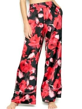 Victorias Secret Luxe Red Rose Wide Leg Satin Pajama Pants Size Large